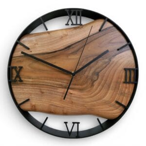 Strona główna 39 Zegar ścienny LOFT 35 cm – orzech włoski, metalowa obręcz