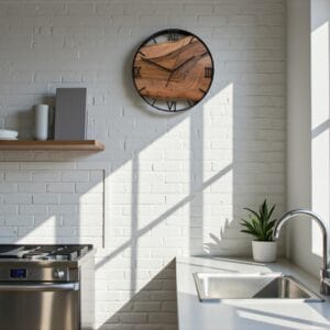 Strona główna 38 Zegar ścienny LOFT 35 cm – orzech włoski, metalowa obręcz