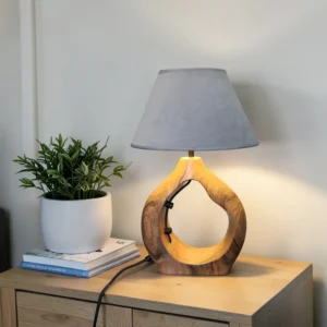 Strona główna 34 Lampa stołowa z orzecha włoskiego z abażurem welurowym